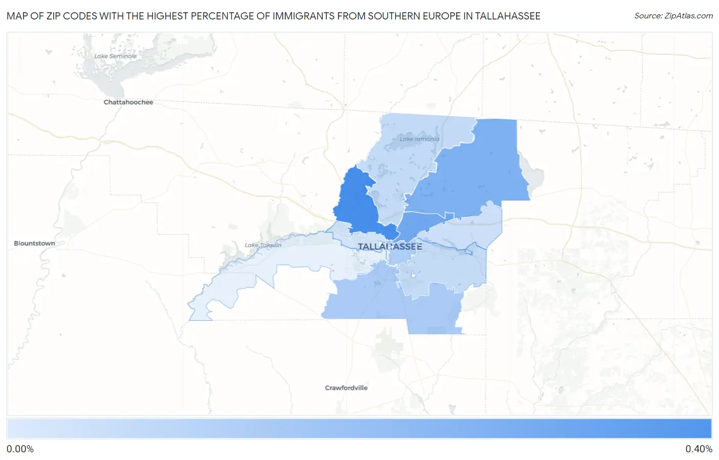 Zip Codes with the Highest Percentage of Immigrants from Southern Europe in Tallahassee Map