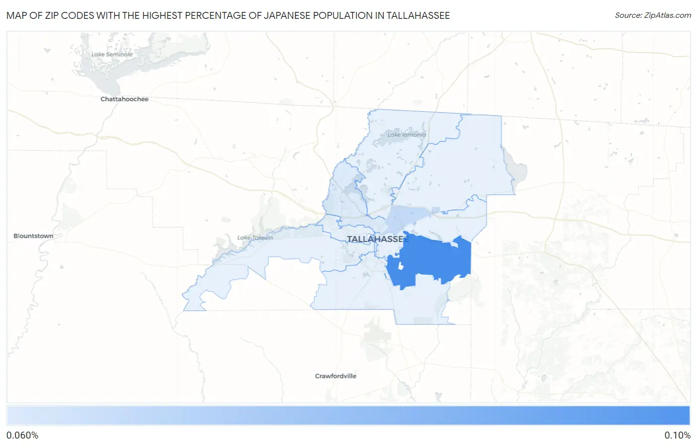 Zip Codes with the Highest Percentage of Japanese Population in Tallahassee Map
