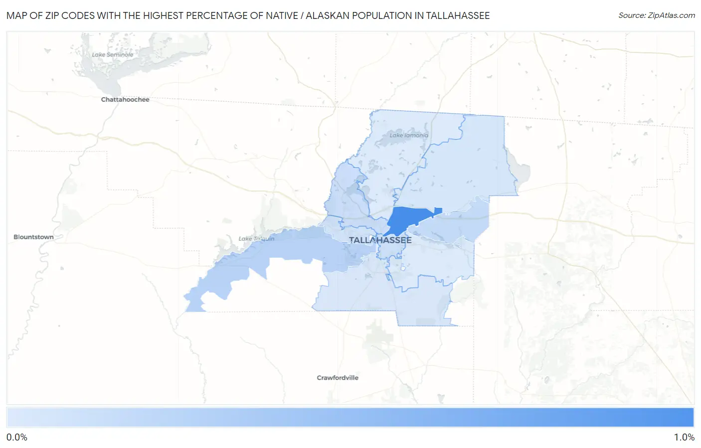 Zip Codes with the Highest Percentage of Native / Alaskan Population in Tallahassee Map