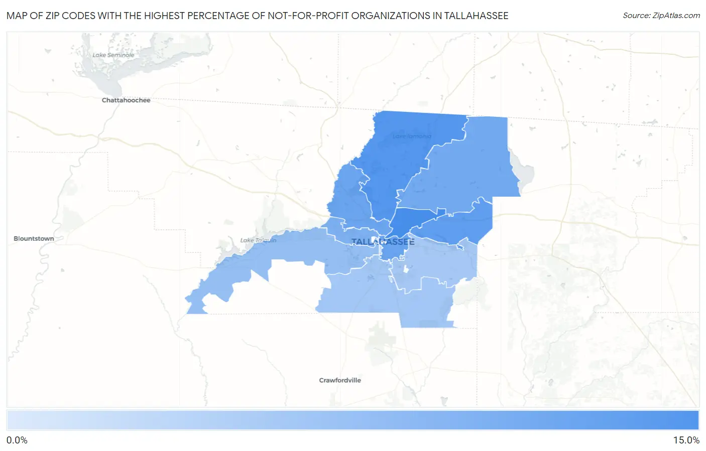 Zip Codes with the Highest Percentage of Not-for-profit Organizations in Tallahassee Map