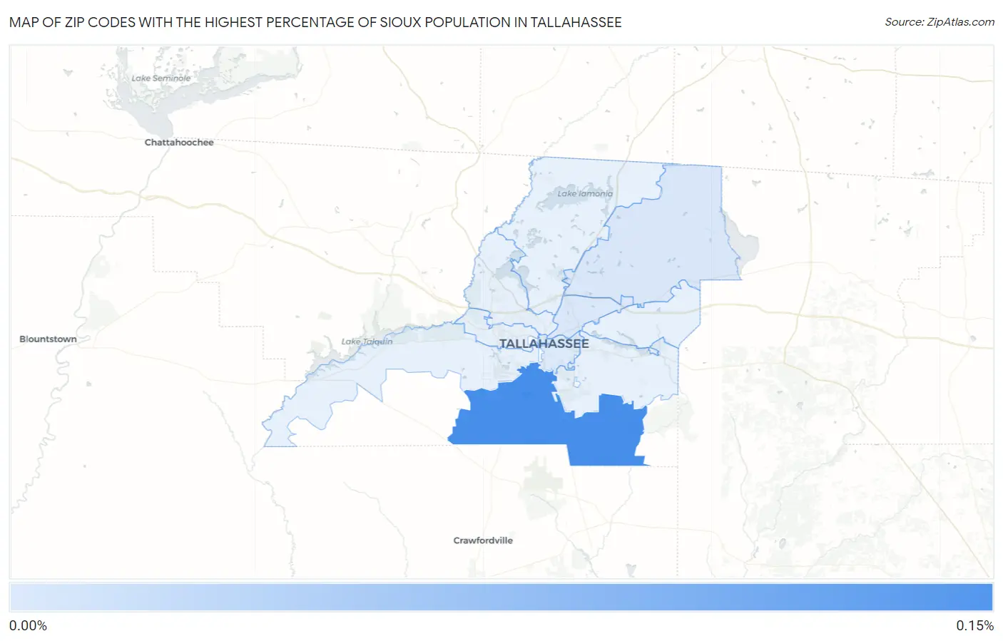 Zip Codes with the Highest Percentage of Sioux Population in Tallahassee Map