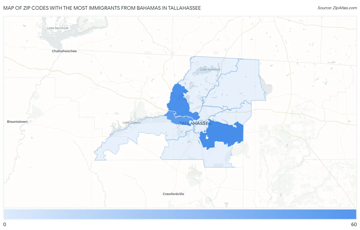 Zip Codes with the Most Immigrants from Bahamas in Tallahassee Map