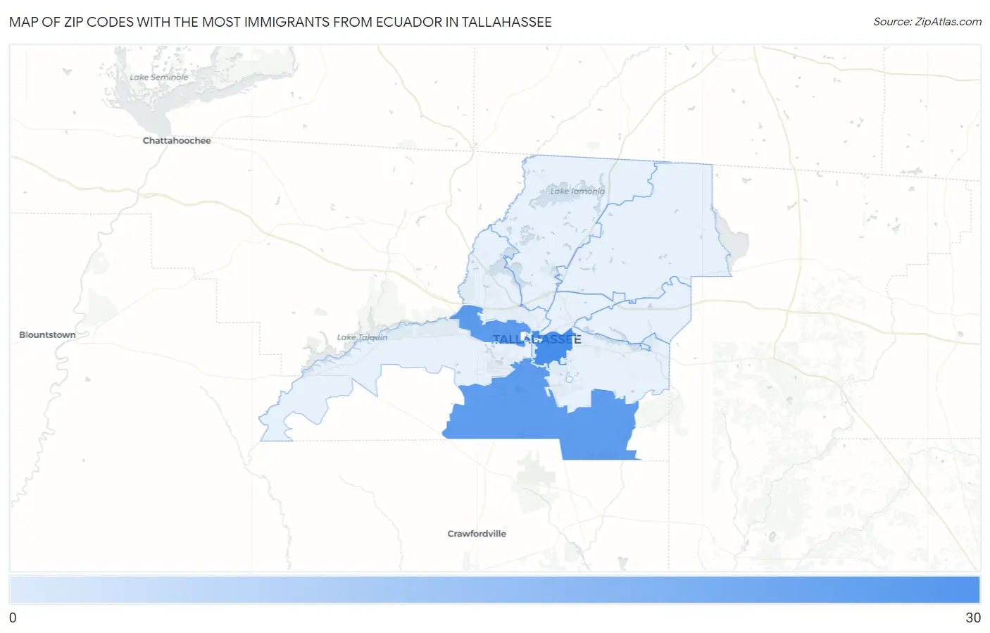 Zip Codes with the Most Immigrants from Ecuador in Tallahassee Map