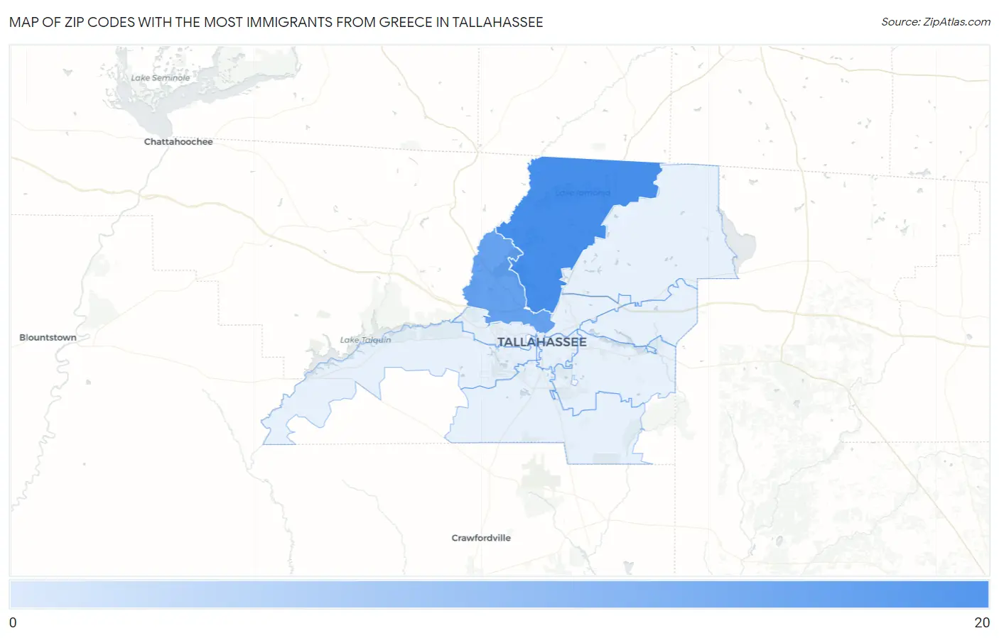 Zip Codes with the Most Immigrants from Greece in Tallahassee Map