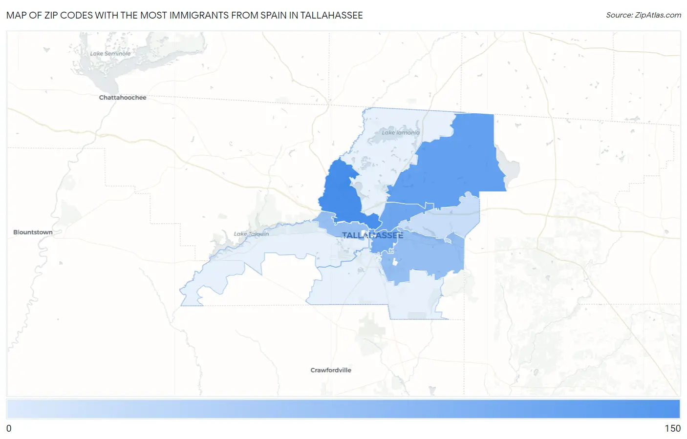 Zip Codes with the Most Immigrants from Spain in Tallahassee Map