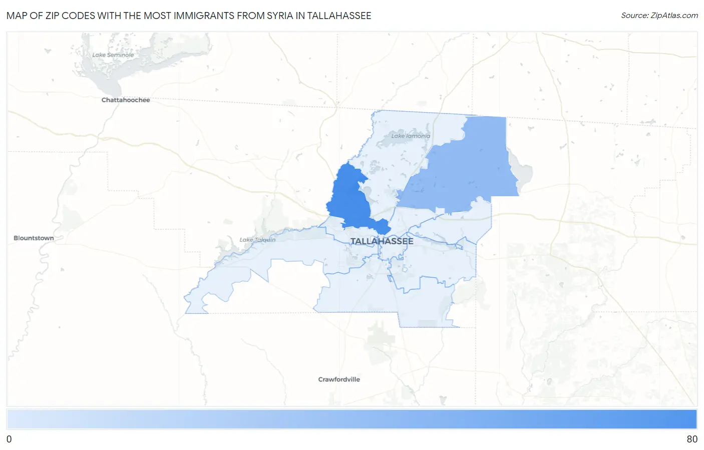 Zip Codes with the Most Immigrants from Syria in Tallahassee Map