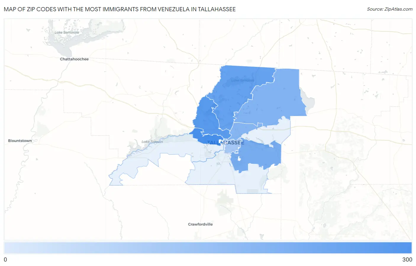 Zip Codes with the Most Immigrants from Venezuela in Tallahassee Map