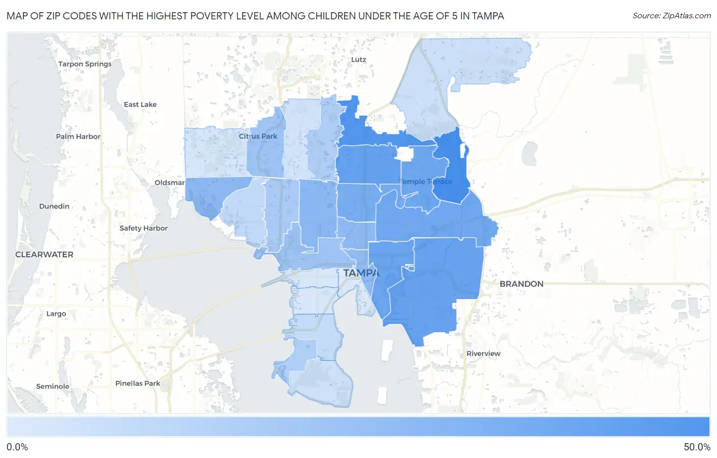 Zip Codes with the Highest Poverty Level Among Children Under the Age of 5 in Tampa Map