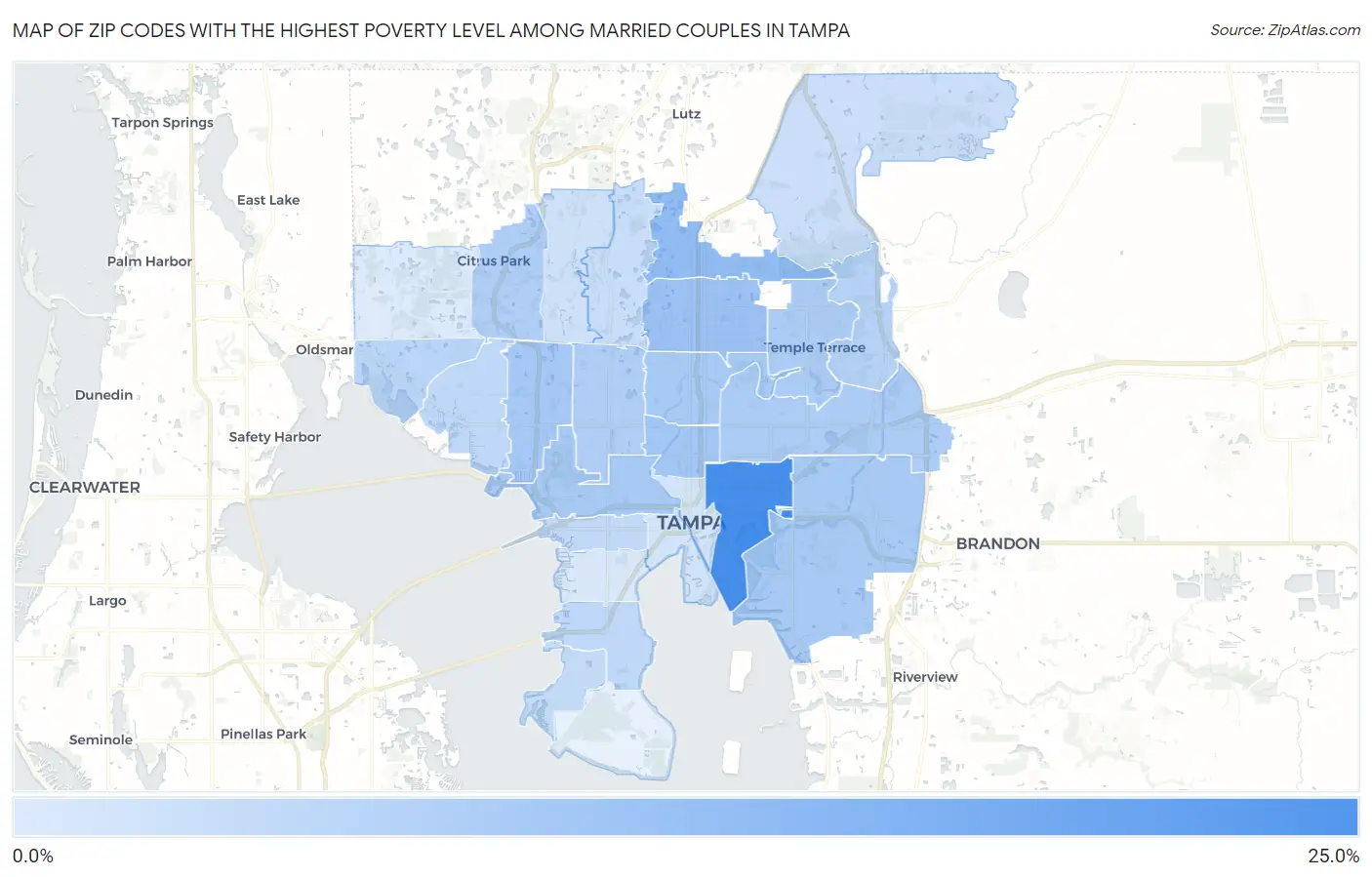 Zip Codes with the Highest Poverty Level Among Married Couples in Tampa Map
