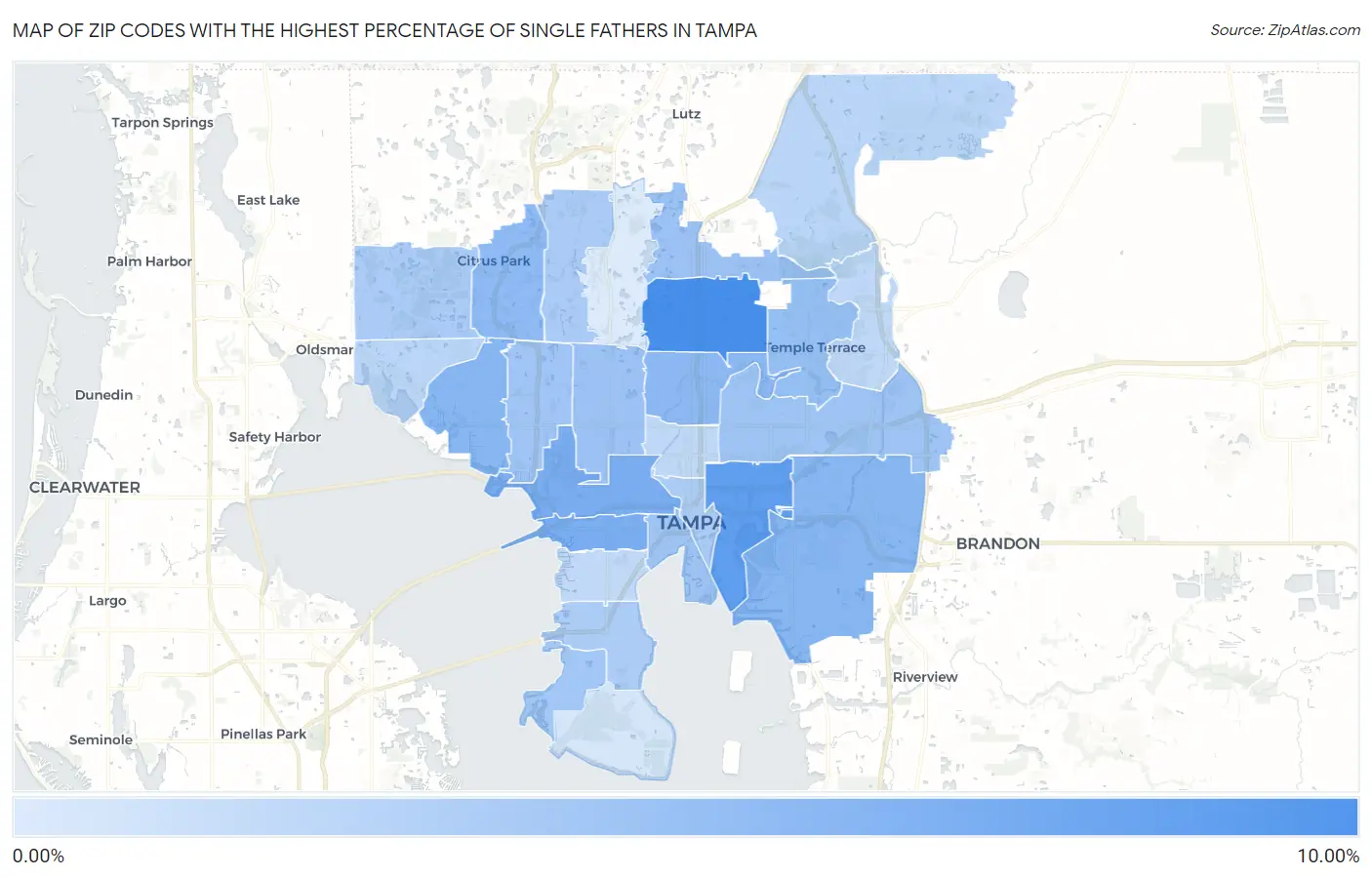Zip Codes with the Highest Percentage of Single Fathers in Tampa Map