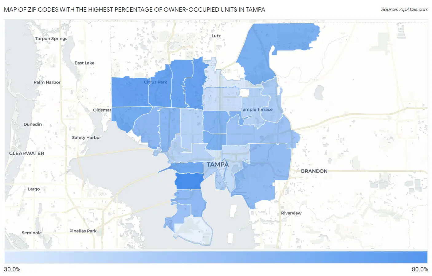 Zip Codes with the Highest Percentage of Owner-Occupied Units in Tampa Map