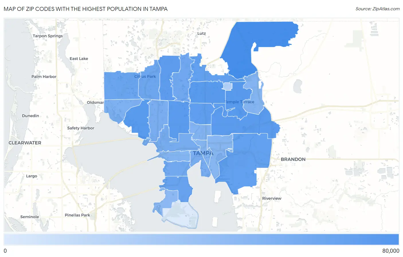 Zip Codes with the Highest Population in Tampa Map