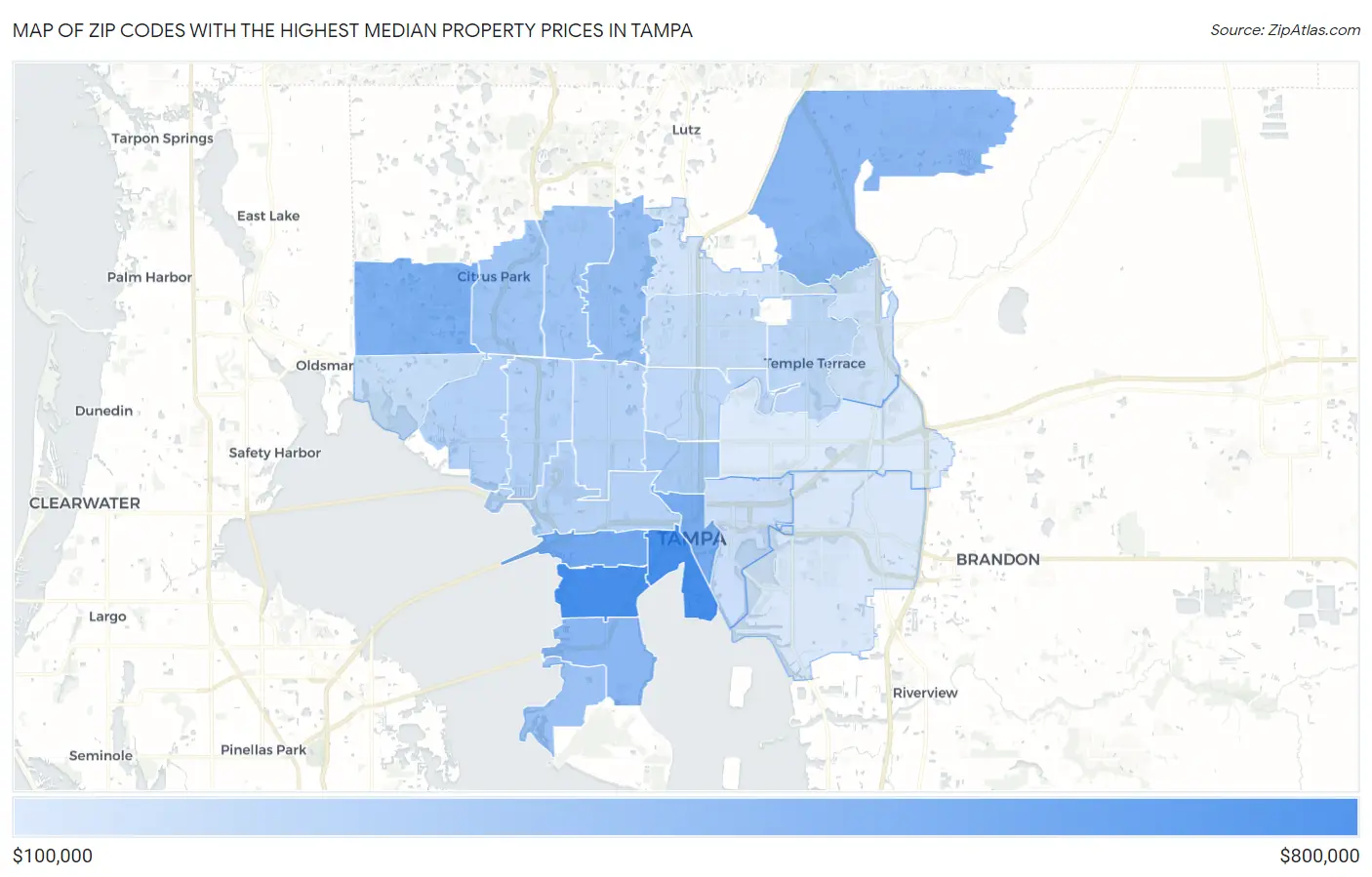 Zip Codes with the Highest Median Property Prices in Tampa Map