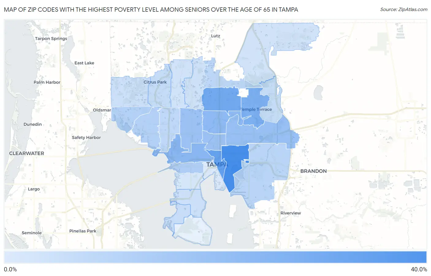 Zip Codes with the Highest Poverty Level Among Seniors Over the Age of 65 in Tampa Map