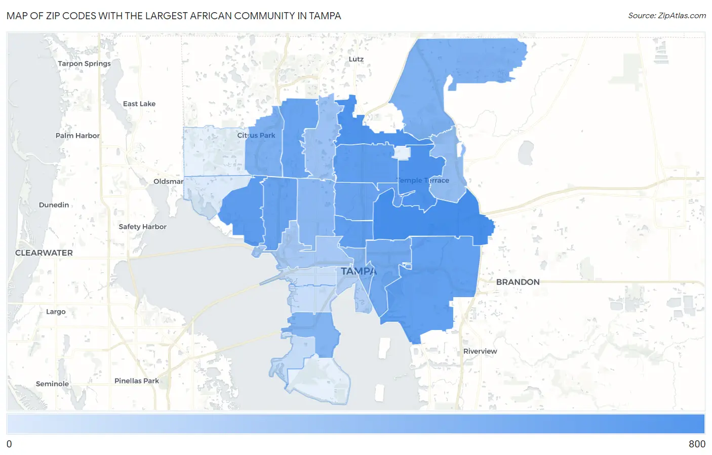 Zip Codes with the Largest African Community in Tampa Map