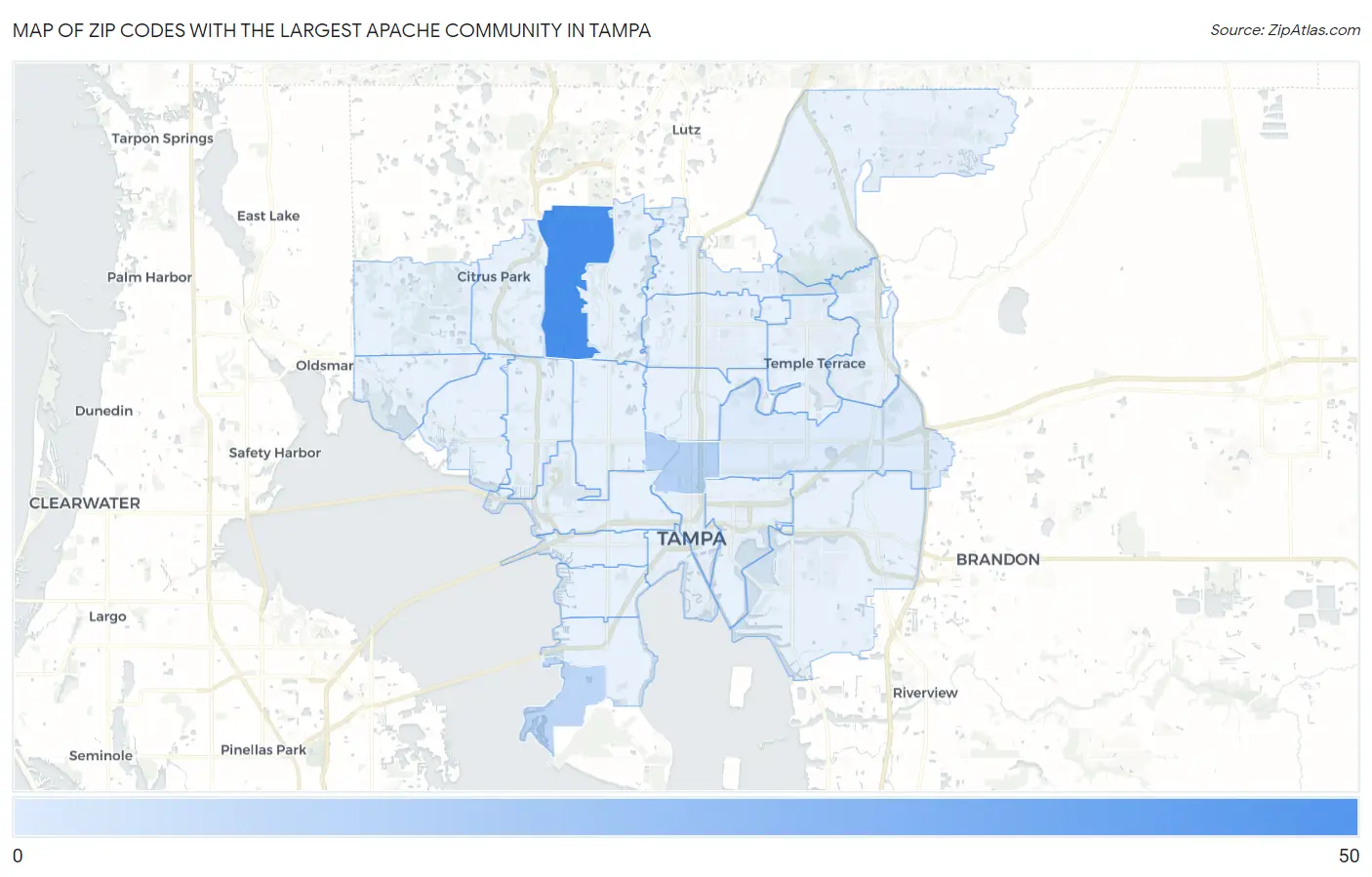 Zip Codes with the Largest Apache Community in Tampa Map