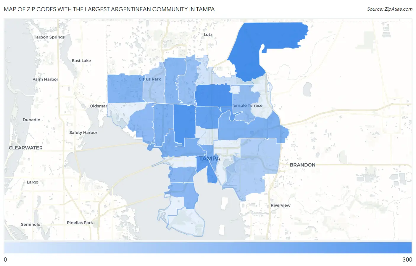 Zip Codes with the Largest Argentinean Community in Tampa Map