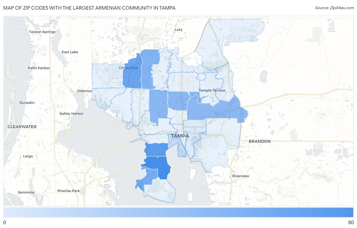 Zip Codes with the Largest Armenian Community in Tampa Map