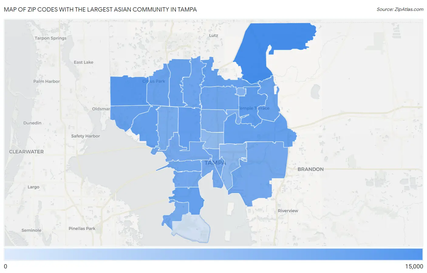 Zip Codes with the Largest Asian Community in Tampa Map