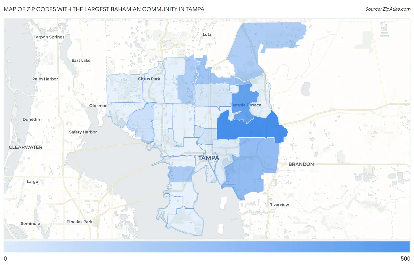 Zip Codes with the Largest Bahamian Community in Tampa Map