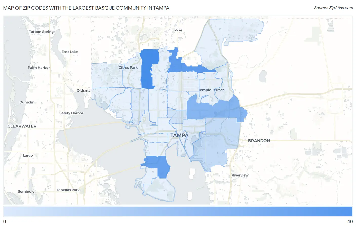Zip Codes with the Largest Basque Community in Tampa Map