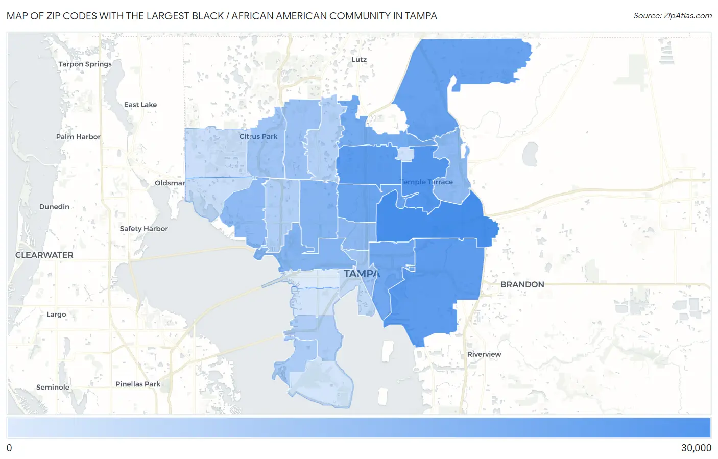 Zip Codes with the Largest Black / African American Community in Tampa Map