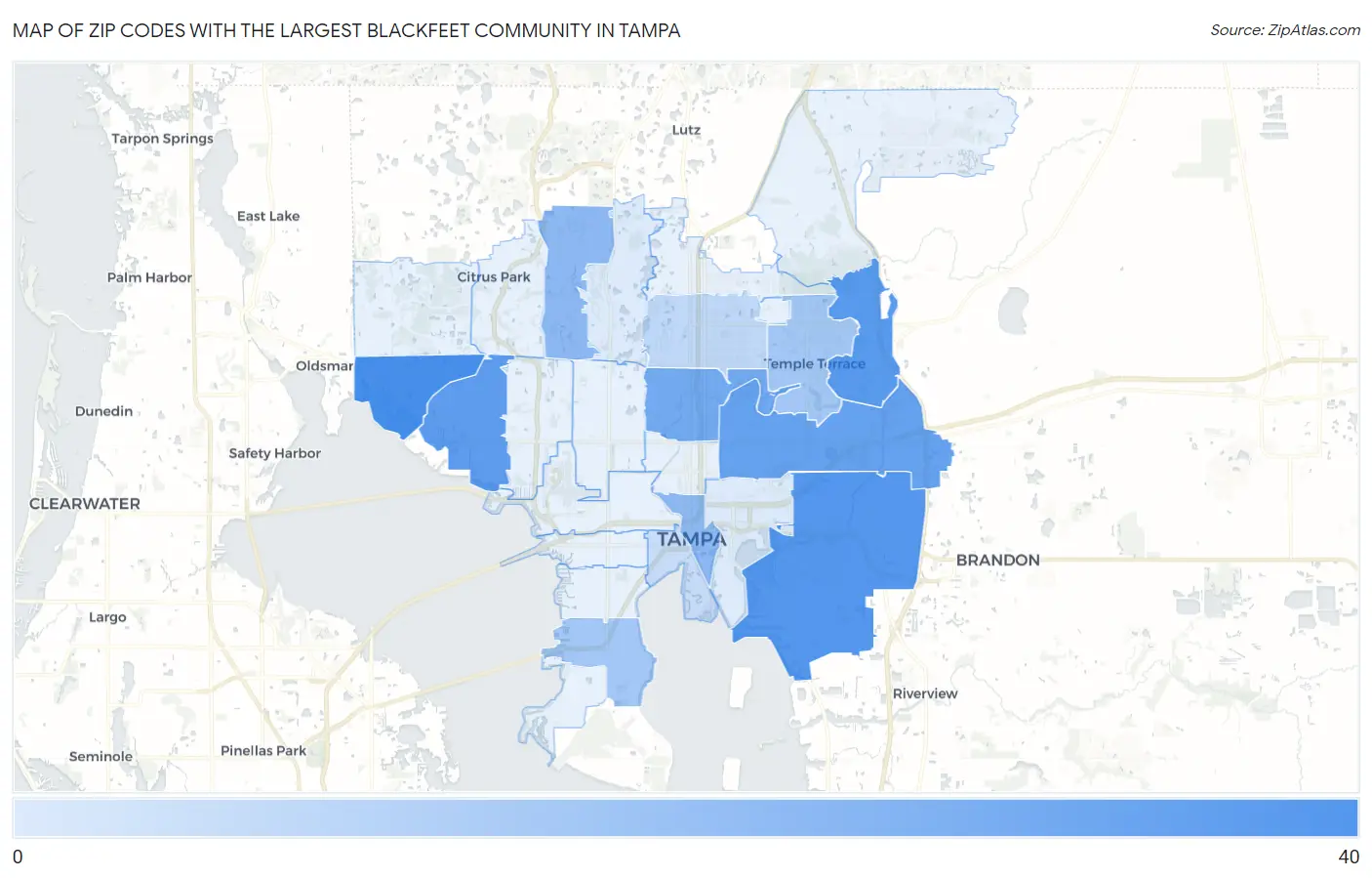Zip Codes with the Largest Blackfeet Community in Tampa Map