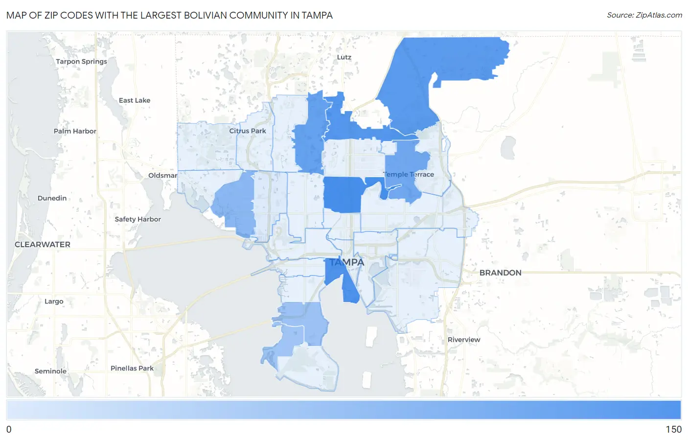 Zip Codes with the Largest Bolivian Community in Tampa Map