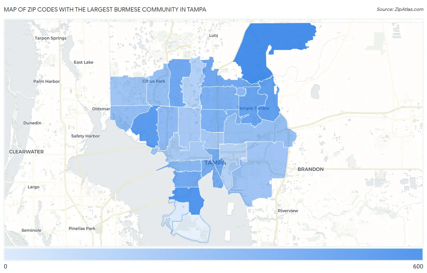 Zip Codes with the Largest Burmese Community in Tampa Map