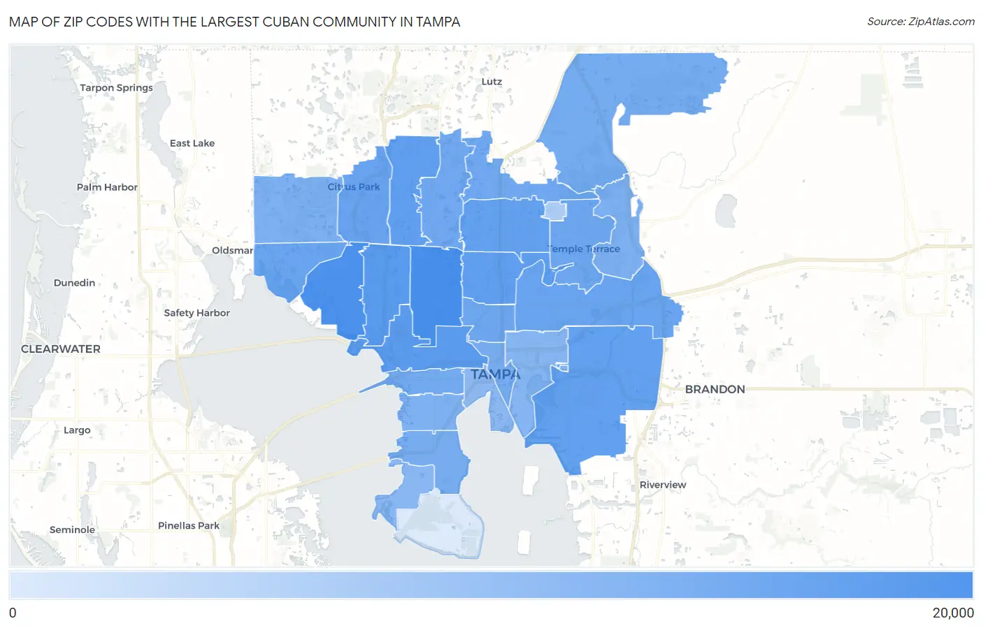 Zip Codes with the Largest Cuban Community in Tampa Map