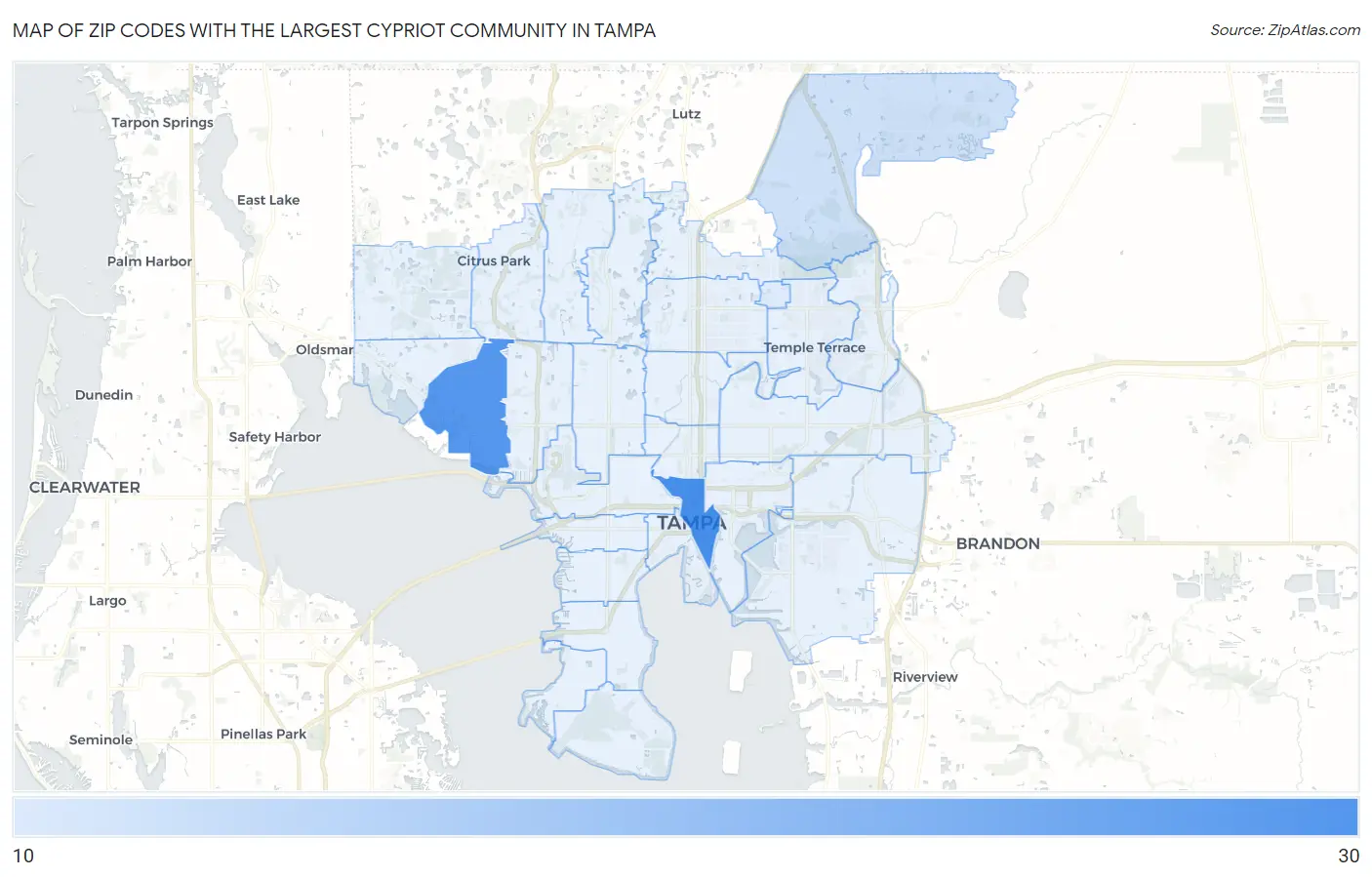 Zip Codes with the Largest Cypriot Community in Tampa Map