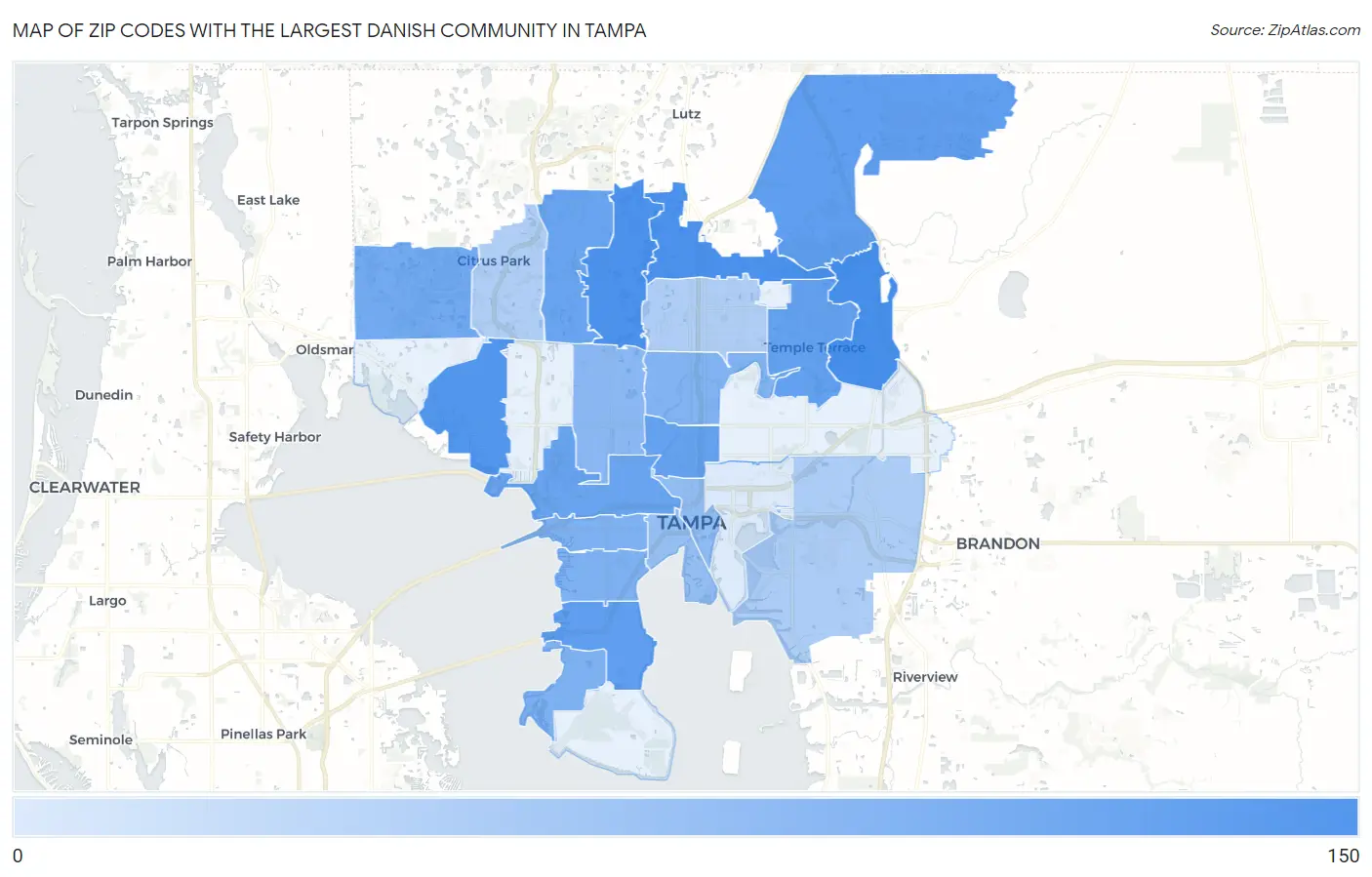 Zip Codes with the Largest Danish Community in Tampa Map