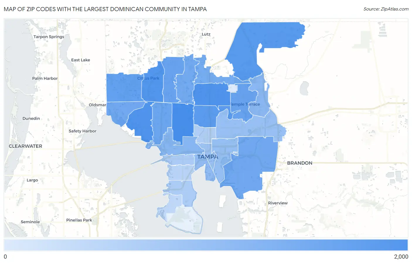 Zip Codes with the Largest Dominican Community in Tampa Map