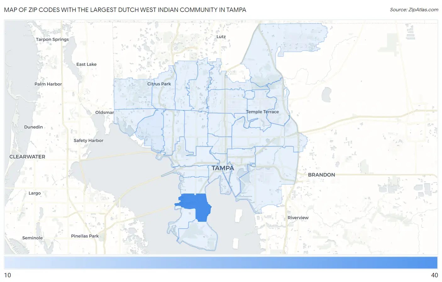 Zip Codes with the Largest Dutch West Indian Community in Tampa Map