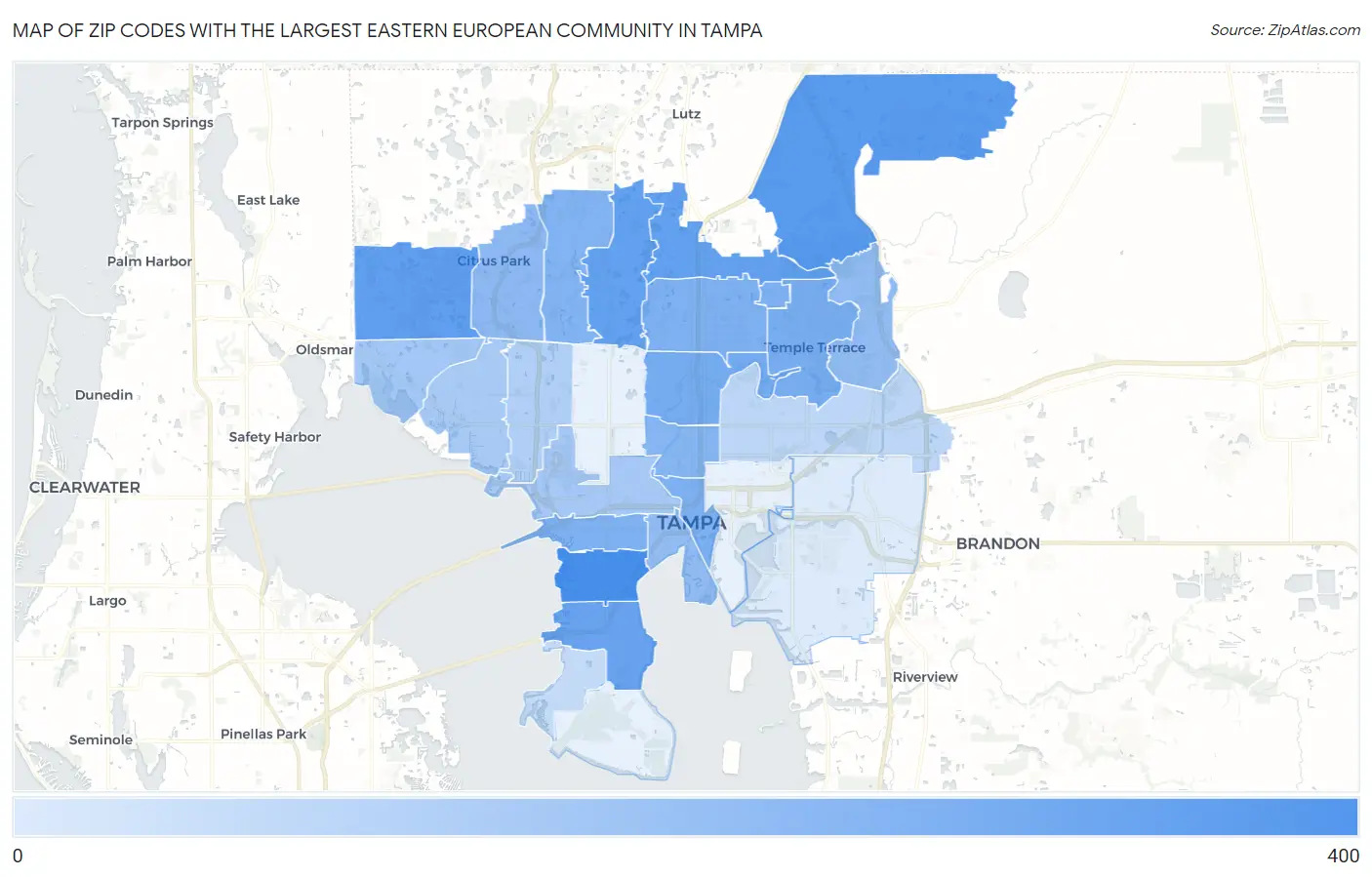 Zip Codes with the Largest Eastern European Community in Tampa Map