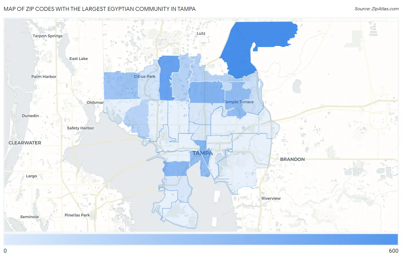 Zip Codes with the Largest Egyptian Community in Tampa Map