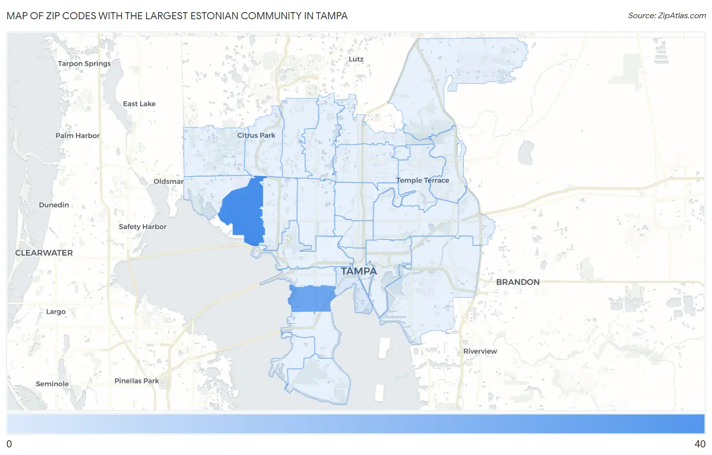 Zip Codes with the Largest Estonian Community in Tampa Map