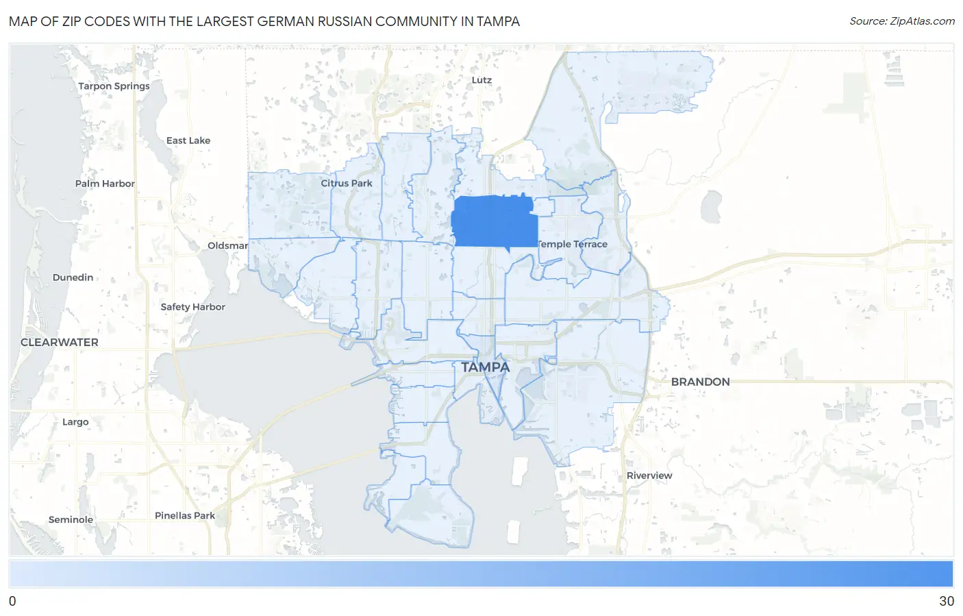 Zip Codes with the Largest German Russian Community in Tampa Map