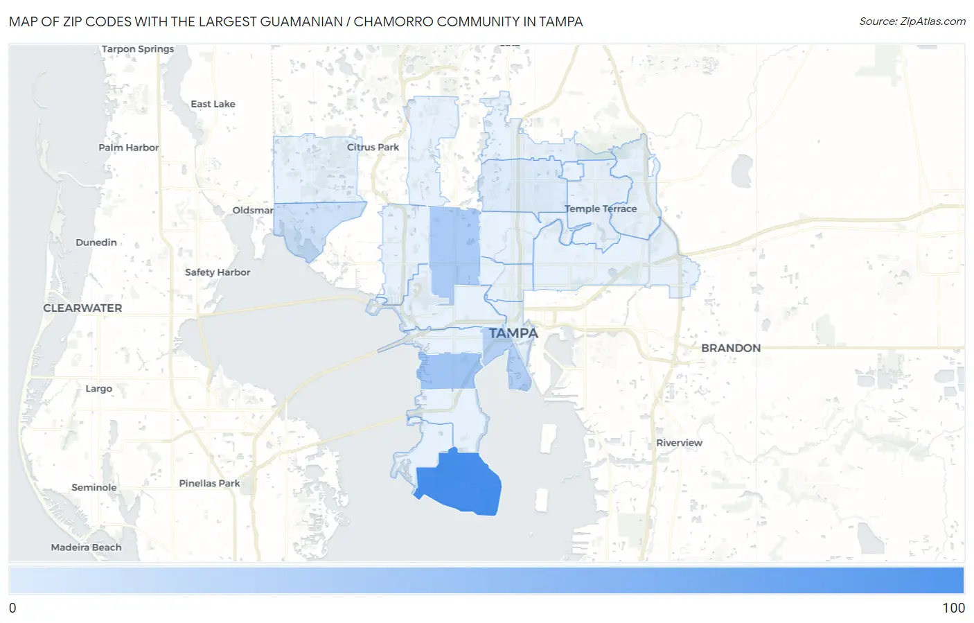 Zip Codes with the Largest Guamanian / Chamorro Community in Tampa Map