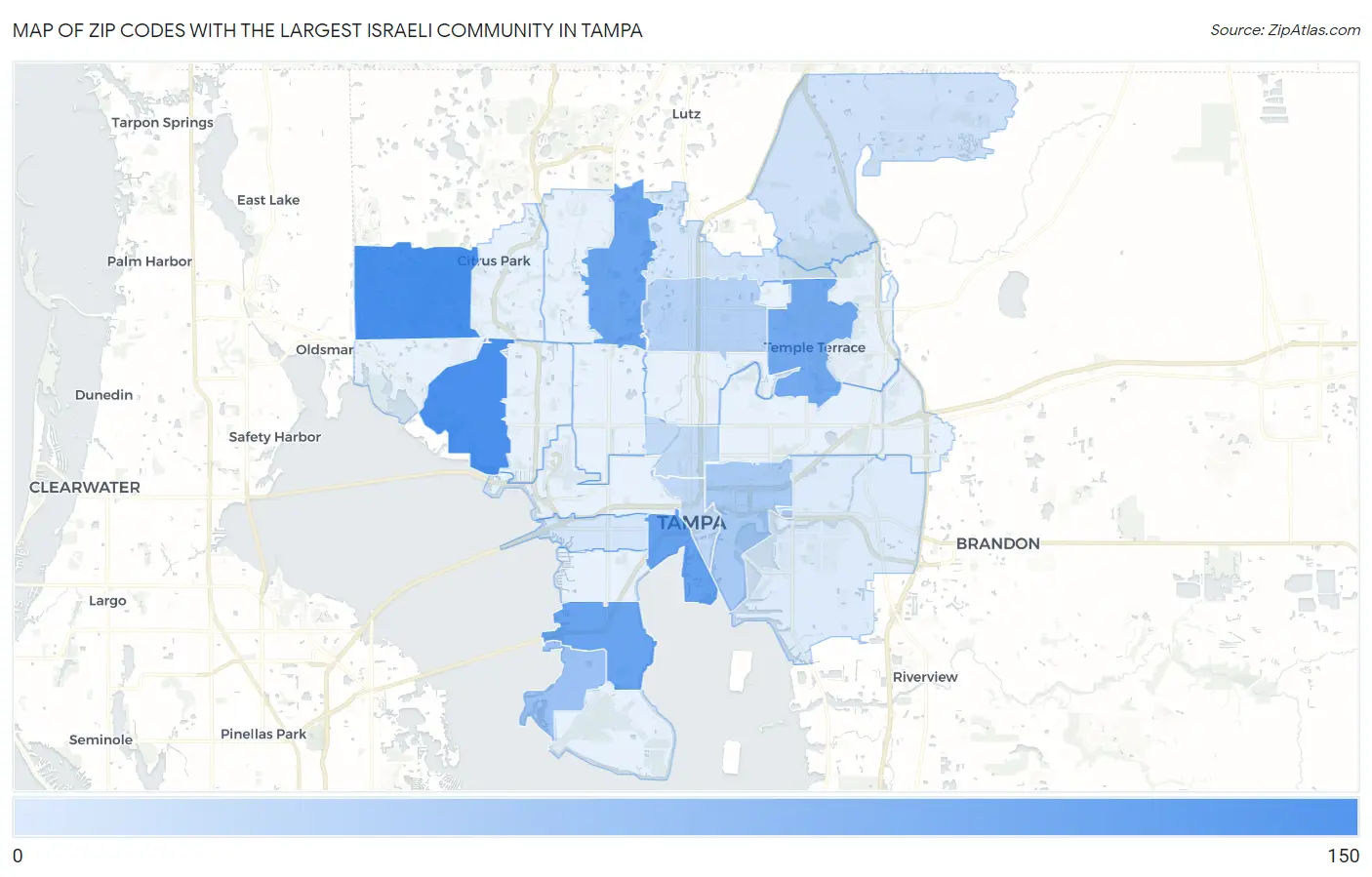 Zip Codes with the Largest Israeli Community in Tampa Map