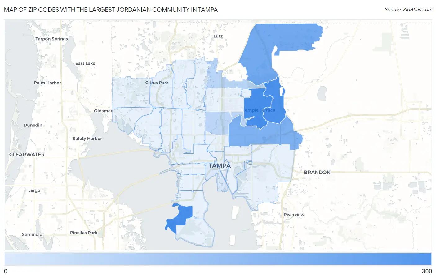 Zip Codes with the Largest Jordanian Community in Tampa Map