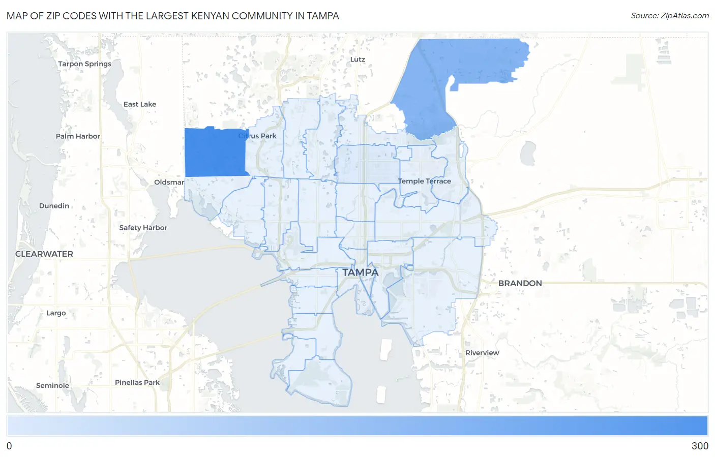 Zip Codes with the Largest Kenyan Community in Tampa Map