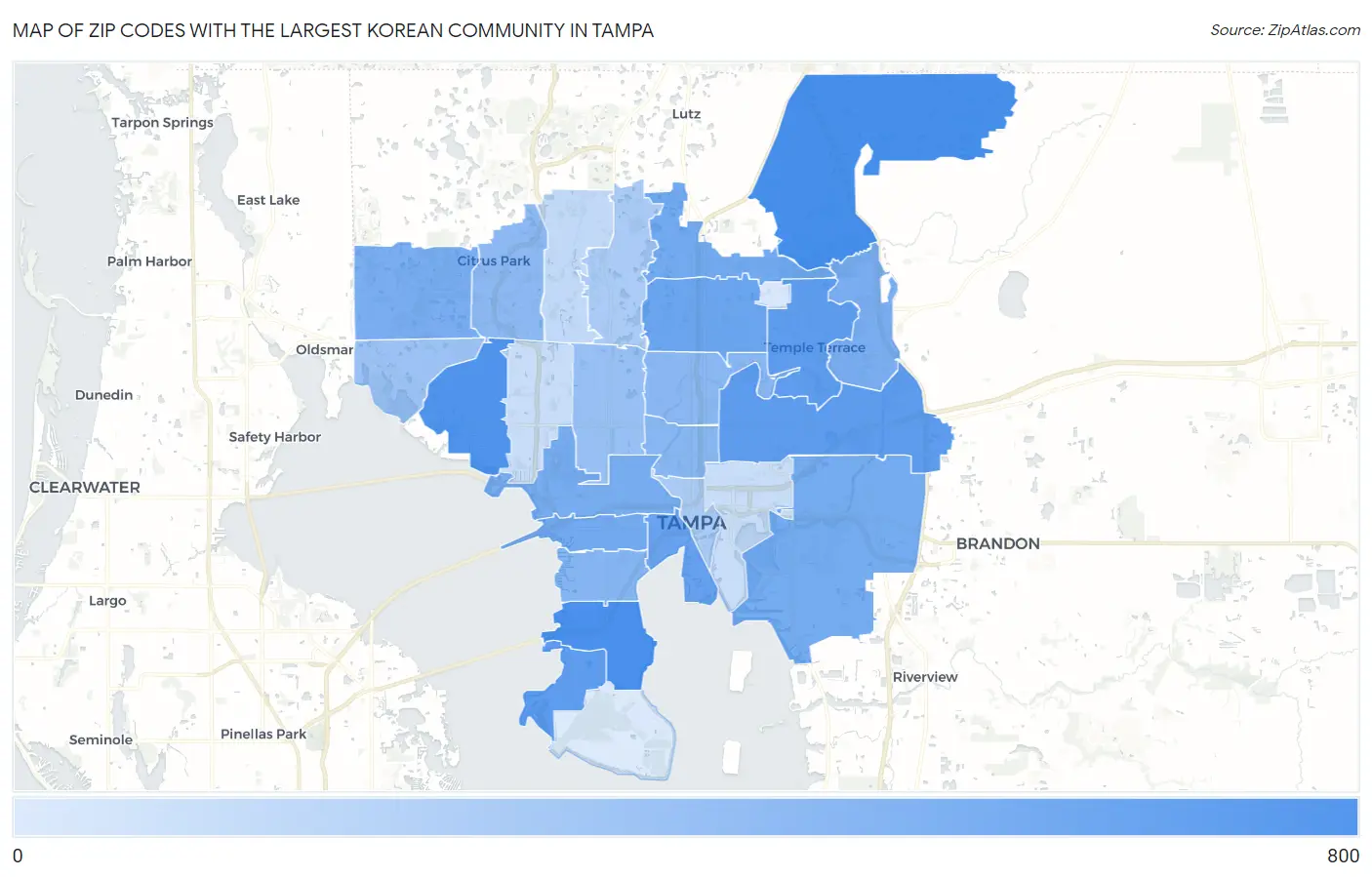 Zip Codes with the Largest Korean Community in Tampa Map