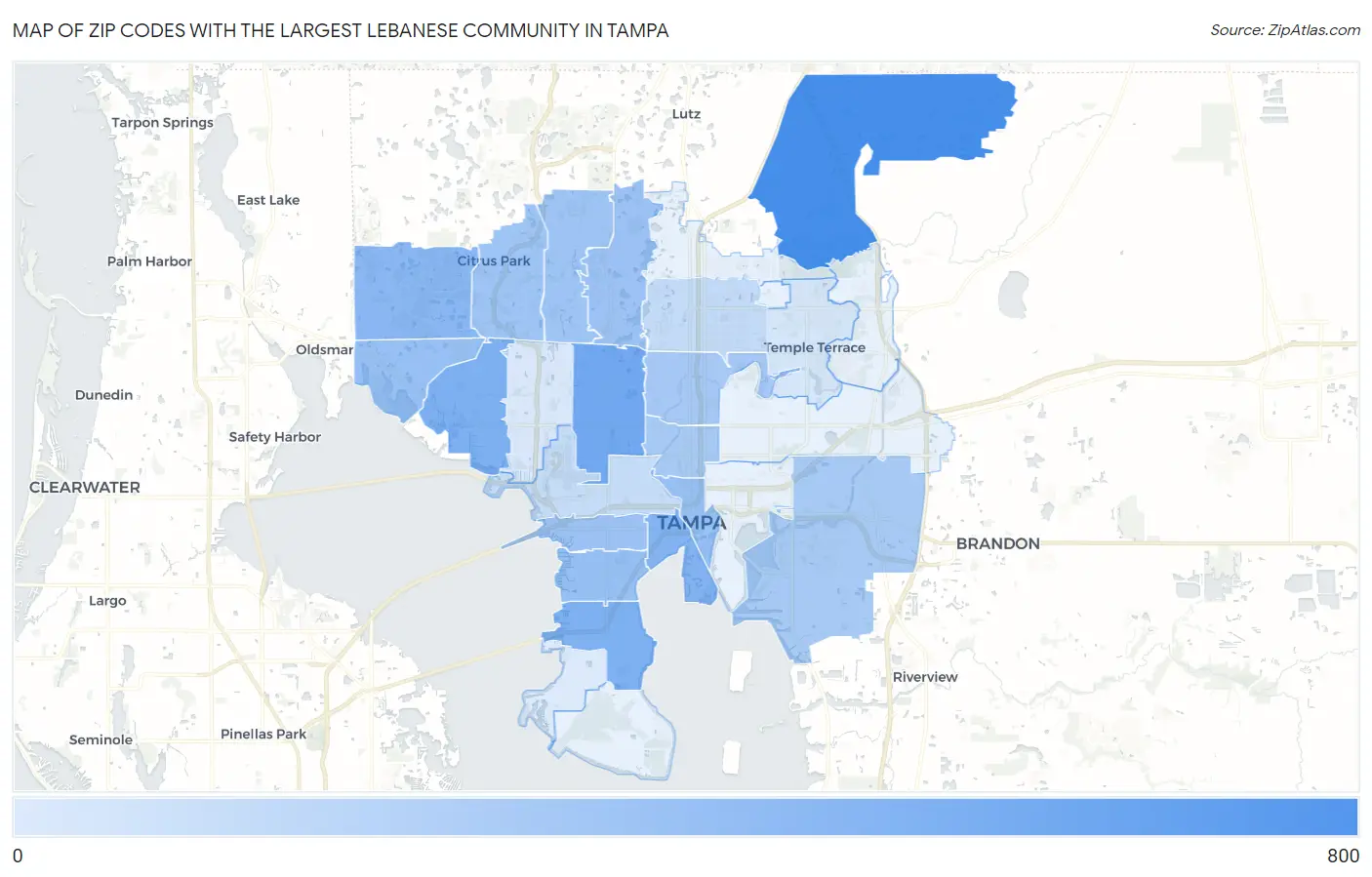 Zip Codes with the Largest Lebanese Community in Tampa Map