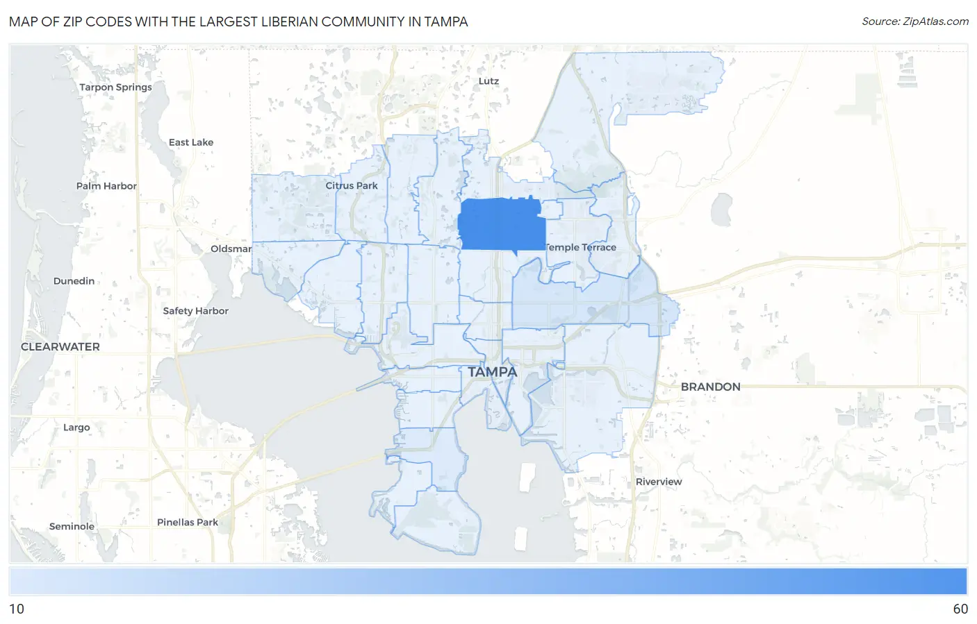Zip Codes with the Largest Liberian Community in Tampa Map