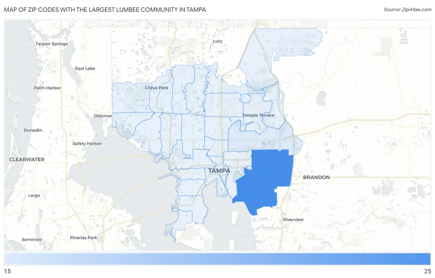 Zip Codes with the Largest Lumbee Community in Tampa Map