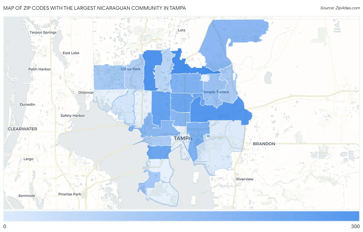 Zip Codes with the Largest Nicaraguan Community in Tampa Map