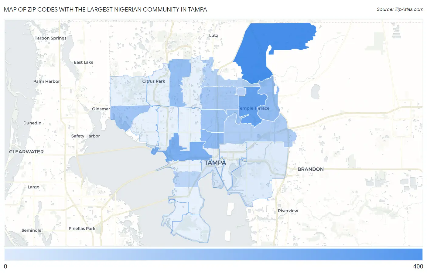 Zip Codes with the Largest Nigerian Community in Tampa Map