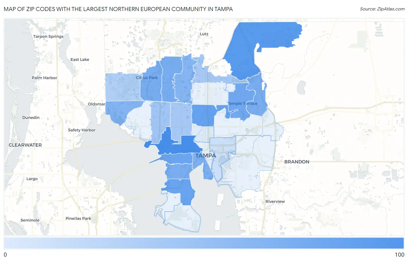 Zip Codes with the Largest Northern European Community in Tampa Map