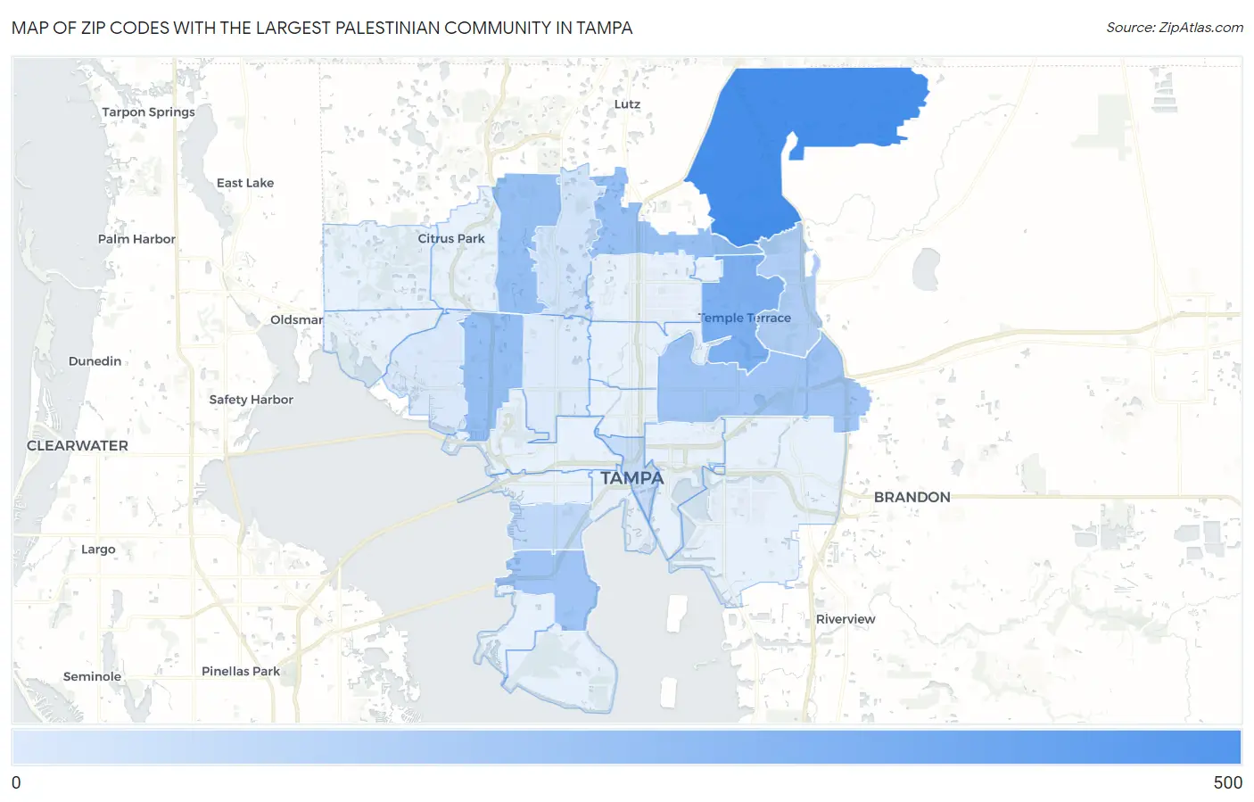 Zip Codes with the Largest Palestinian Community in Tampa Map